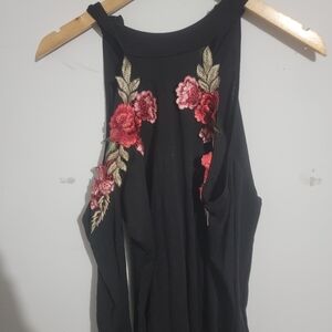 Floral Embroidered Black Women's Top